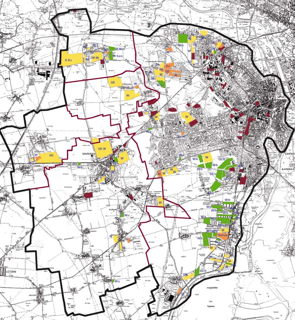 Modellbetrachtung: Flächenpotenziale Leipziger Westraum Brachflächen (Karte ab 2 ha) 226,8 ha baulich voll realisierte (>90%) Siedlungserweiterungen seit 1990 69,4 ha