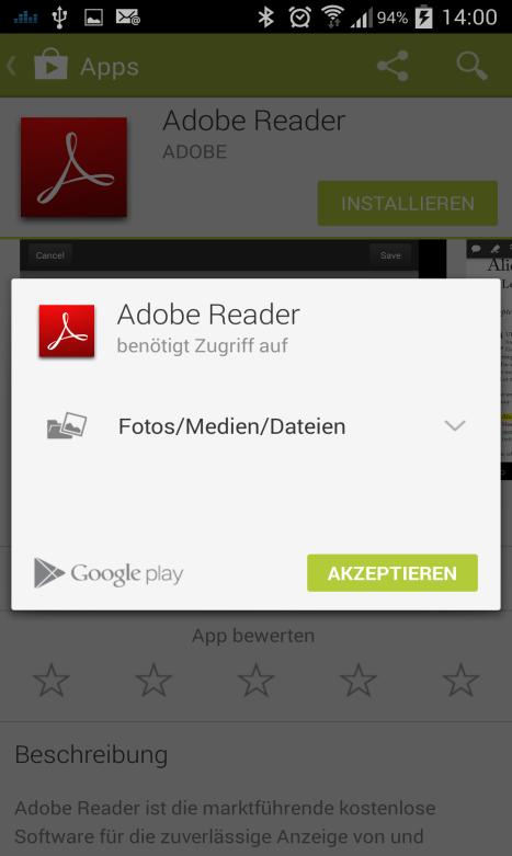 Adobe Reader App installieren Öffne den Playstore und tippe im Suchfeld pdf reader for