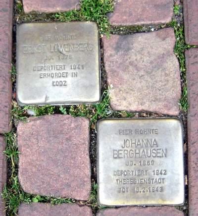 Berghausen, Johanna Geb. 27.3.1869, am 29.4.1942 nach Holbecks Hof, am 21. 7. nach Theresienstadt, 12.3.1943 + (Jude) Weidkamp 9 Stolperstein am 24.