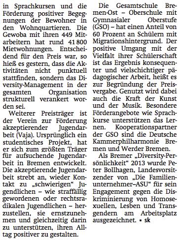 Text identisch in: Achimer Kreisblatt 10.12 Diepholzer Kreisblatt 10.12 Sulinger Kreiszeitung 10.12 Thedinghäuser Zeitung 10.