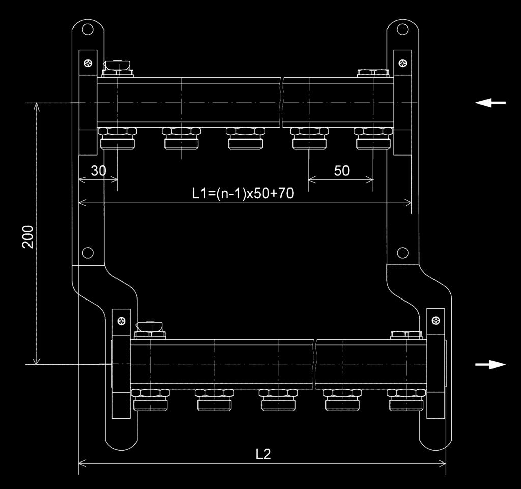 Heizkreisverteiler Edelstahl Heizkreisverteiler Universal Edelstahlverteiler für einfache Heizkörperanbindung Verteilerbalken in Edelstahl (CrNi 1.U301) aus Spezialprofil 1.