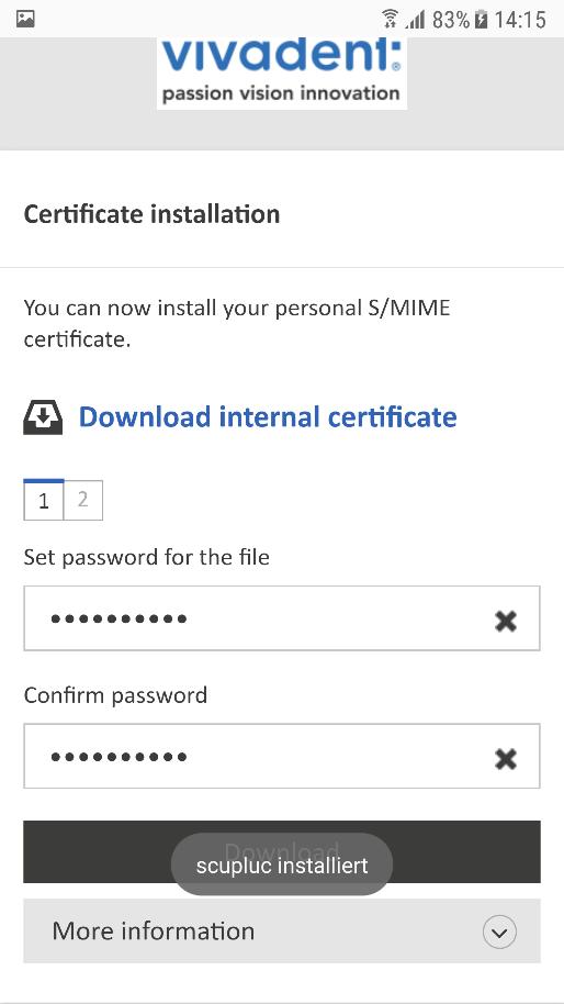 Falls das Zertifikat erfolgreich installiert wurde, erscheint die Meldung wie auf dem Bild. 5.