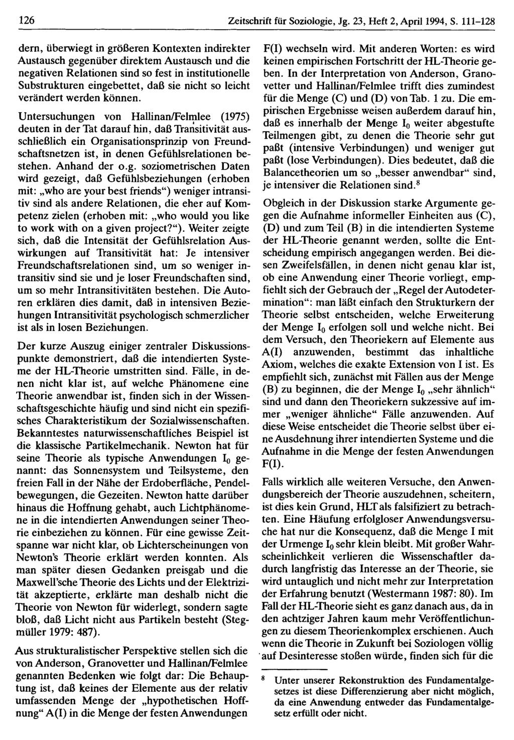126 Zeitschrift für Soziologie, Jg. 23, Heft 2, April 1994, S.