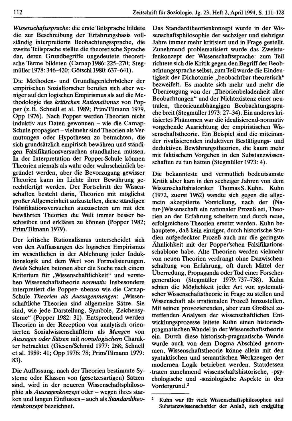 112 Zeitschrift für Soziologie, Jg. 23, Heft 2, April 1994, S.