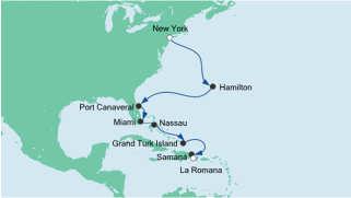 Aidadiva ab 12:00 U(hr Reisedauer: 13 oder 14 Tage Schiff: AIDAdiva oder AIDAmar Route: Von New York ind die Dominikanische Republik 1 oder Von New York ind die Dominikanische Republik 5 Reisebeginn: