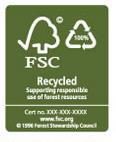 FSC Recycling: Die Produkte enthalten ausschließlich gebrauchtes Holz und Fasern. FSC 100%: Die gesamte Menge des verwendeten Holzes stammt aus FSC-Produktion. Quelle: www.wikipedia.
