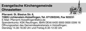 14 Amtsblatt der Gemeinde St. Johann Freitag, 2. Juni 2017, Nummer 22 Schake, Roßbrunnenstr. 17 (Carport), von 8.00 18.00 Uhr abgegeben werden.