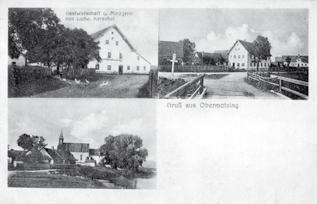 Dieser Gruss aus Obermotzing ist von 1911. Ansicht aus Obermotzing beginnt mit dem Haus Josef Habrunner.