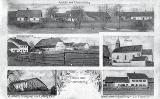 Fotopostkarte gelaufen 1913 mit der Familie Josef Habrunner. Er war lange Jahre Schuhmacher in Obermotzing. Auch die Poststelle befand sich in diesem Haus. Um ca. 1945.
