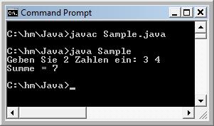 Grundstruktur von Java-Programmen class ProgramName { public static void main (String[] arg) {... // Deklarationen... // Anweisungen } Text muss in einer Datei namens ProgramName.