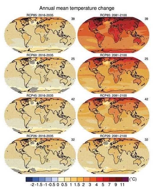 Klimawandel Anstieg der Jahresmitteltemperatur 2016 2035: im Verglich zum Zeitraum 1986-2005 RCP 2.6: 0.4 C 1.6 C RCP 4.5: 0.9 C 2.0 C RCP 6.0: 0.8 C 1.