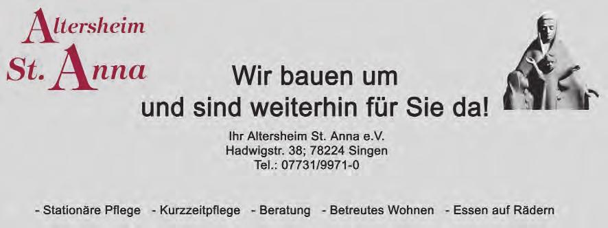 18, Singen Tierärztlicher Notdienst 20./21.02.: Praxis Rudol, Goethestr. 1, Steißlingen, Tel. 0 77 38 / 2 85 Singen (swb).