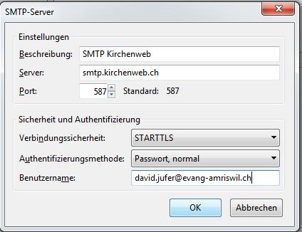 E-Mail-Adresse im linken Auswahlmenu den Punkt Postausgang-Server (SMTP) aus.