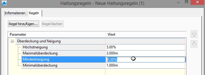 Für die Beschreibung wird Überdeckung und Neigung gewählt.