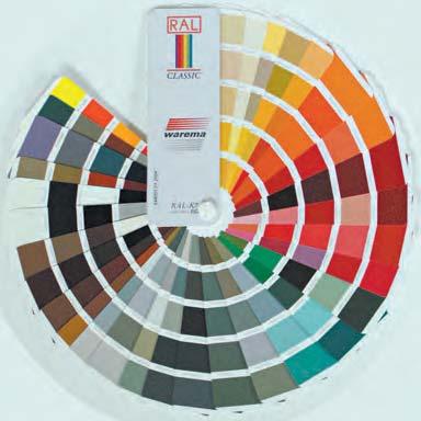 Zusätzlich können eloxalähnliche Farben sowie 8 Strukturfarben, die eine strukturierte Beschichtung mit Metallic-Optik aufweisen, gemäß WAREMA Farbspezifikation gewählt werden.