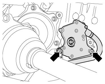 Führen Sie ggf. eine Fahrzeugvermessung durch Getriebestütze links und rechts mit Getriebelager einbauen Nachdem das Getriebe mit dem Motor verschraubt ist, Schraube -A- herausdrehen.