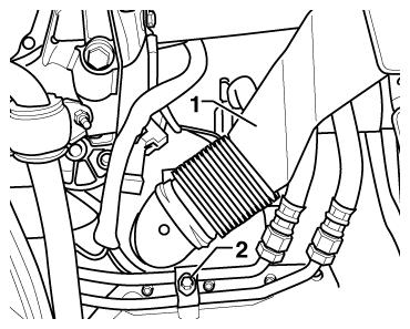 Beachten Sie die Sauberkeitsregeln bei Arbeiten am Automatischen Getriebe ATF-Leitungen -1- zum ATF-Kühler trennen.