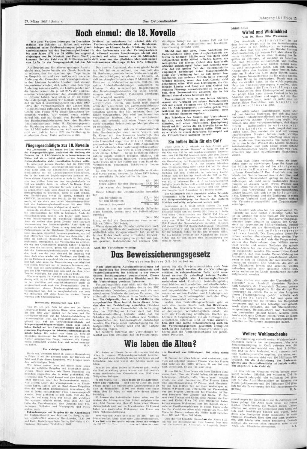 27. März 1965 / Seite 1 Das Ostpreußenblatt Jahrgang 16 / Folge 13 Noch einmal: die 18.