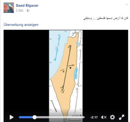 bezeichnet. ELGAZAR kommentierte das Video mit: Es gab für uns ein Land mit dem Namen Palästina und wird es [wieder] werden.