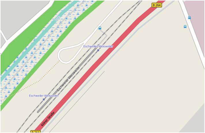 Schienenersatzverkehr Eschweiler-Weisweiler Haltestelle Bahnhof Daten: OpenStreetMap-Mitwirkende, ODbL.
