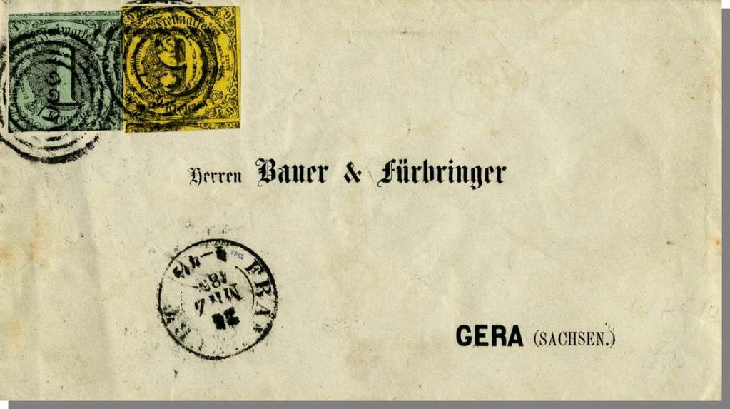 Auf dem zweiten Blick aber kein Brief aus dem Postverein, sondern ein Brief aus dem TuT-Postbezirk, denn Gera gehörte zum TuT-Postbezirk.
