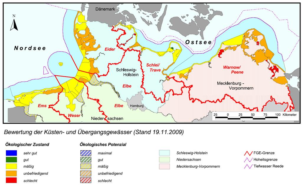 WRRL: Ökologischer Zustand der Übergangs- u. Küstengewässer 2009 Voß, Knaack & v.