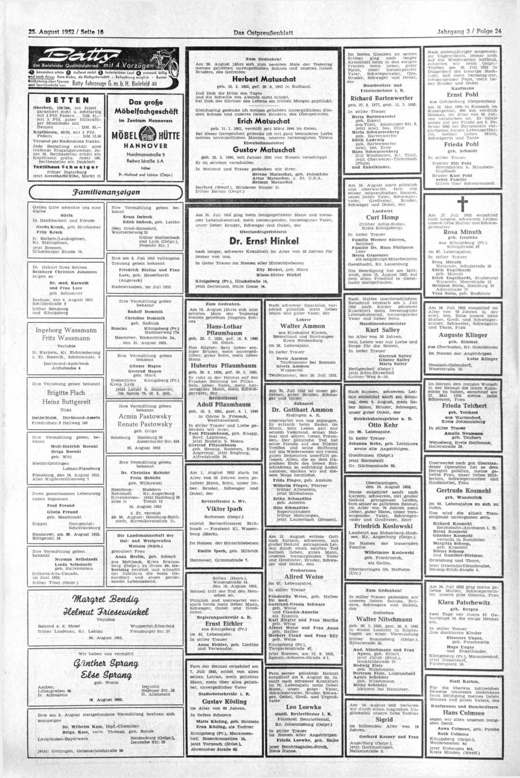 August 1952 Seite 1 Das Ostpreußenblatt Jahrgang 3 Folge 24 dos