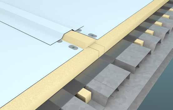 DACHABDICHTUNGSSYSTEME MIT PVC Bewegungsfuge Bei Dachabdichtungen mit MAPEPLAN Dachbahnen können geringfügige Bewegungen vom Fugentyp I ( 10 mm) innerhalb der lose verlegten Schichten ausgeglichen