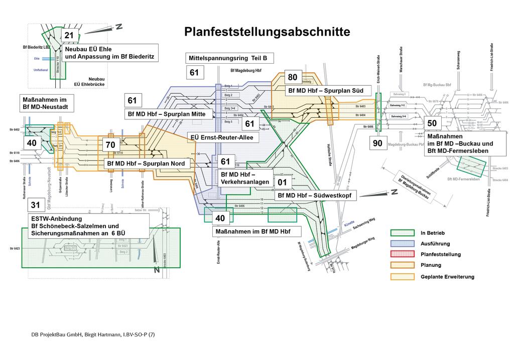Planfestellungsabschnitte Stand 2015 Bahnhof Biederitz 40 Hauptbahnhof Spurplan Süd EÜ Ernst-Reuter-Allee 61 Maßnahmen im BahnhofNeustadt 61 Hauptbahnhof Spurplan Mitte