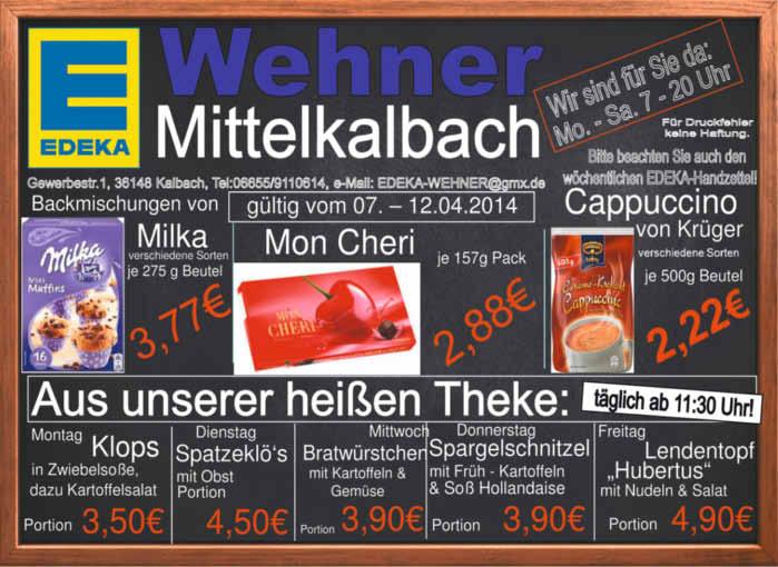 Metzgerei KRAMER Inh.: Steffen Sauer Wochenendangebot am 4.4. und 5.4.2014 Kamm- und Lachssteaks... 100 g 0,74 Frischer Schweinebauch ohne Knochen... 100 g 0,55 Tiroler- und Kosakenwurst.