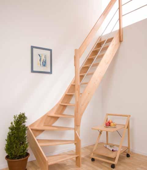 Treppenmodell altrum Geländermodell Emden Spartreppe, 1/4 gewendelt (rechts oder links) am Antritt Massivholz uche 27 mm natur versiegelt Stufen eingestemmt Geländer Modell Emden mit