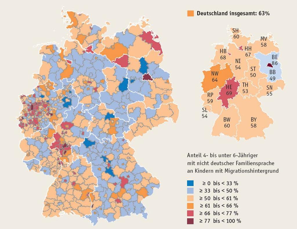 4- und 5-Jährige mit MGH in Kitas, die zu Hause vorwiegend nicht Deutsch sprechen Über ein Drittel der Kinder mit nicht deutscher Familiensprache besucht Kindertageseinrichtungen, in