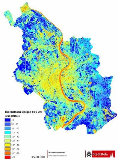 Profilfahrten im Stadtgebiet austauscharme Hochdruckwetterlage festgelegte Messrouten Thermalbildaufnahme der Stadt Köln