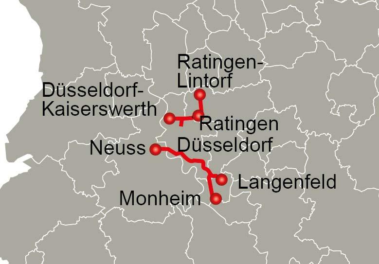 Radschnellwege in der Region Düsseldorf Landeshauptstadt Düsseldorf Topographie: Die Steigungen entlang der Radschnellwegtrassen beschränken sich im Wesentlichen auf die Rampen/Brücken.