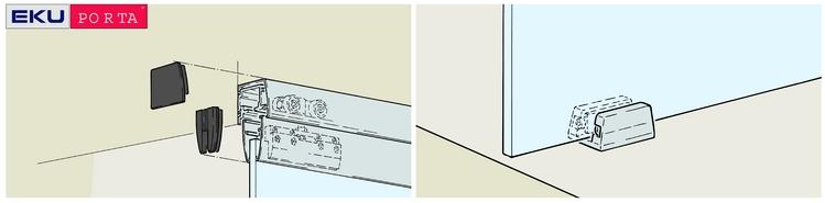 Schiebetürbeschlag Porta 100 GU >> Befestigung: Wandbefestigung Ausführung: für Glastüren, oben laufend 09.08.0100.0005 max. 100 kg 1 Zamak Garnitur 1 Türmaße: max.