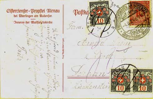 Am Bestimmungsort Vaduz wurden 1 Krone 60 Heller als Nachporto aus dem doppelten offiziellen Porto (2 x 80 Heller) berechnet (1 x Strafporto).