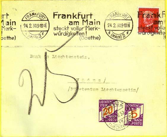 (Feldpostbriefe an nahe Angehörige in Liechtenstein waren portofrei. Bei der Abbildung 8 war es kein Familienangehöriger.) Abbildung 9 zeigt eine mit 40 C frankierte Postkarte vom 2.5.
