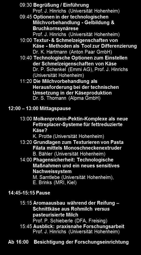 Hohenheimer Milchtechnologie-Seminar Käsereitechnologie am 03.