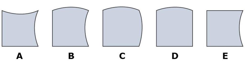 Aufgabe 5 Aus vier der abgebildeten Teile lässt sich ein Quadrat bilden. a) Welches Teil wird dabei nicht gebraucht. Kreise den entsprechenden () Buchstaben ein. Punkte, keine Teilpunkte.