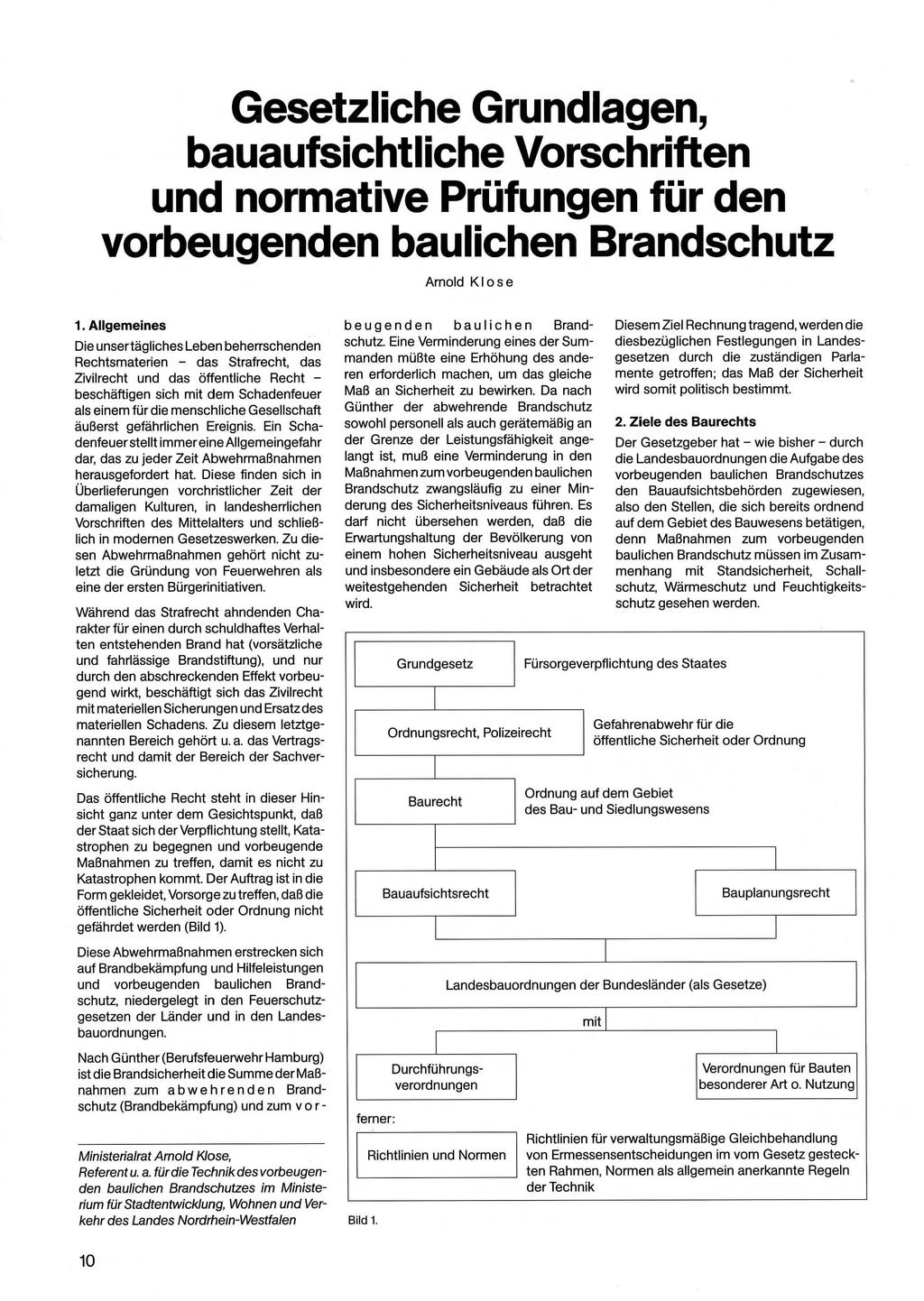 Gesetzliche Grundlagen, bauaufsichtliche Vorschriften und normative Prüfungen für den vorbeugenden baulichen Brandschutz Arnold Klos e 1.