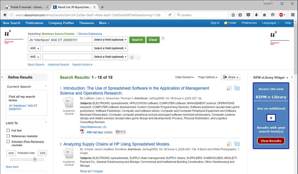 Suchen E-Journalsliste EBSCO Google Scholar Wegleitung Master-Arbeiten