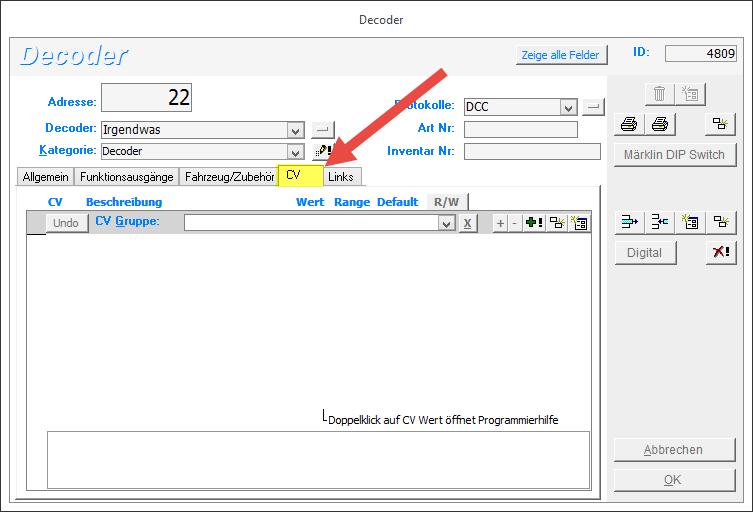 Decoder Liste Im neuen, leeren Decoder Fenster können die zum Decoder gehörenden Stammdaten erfasst werden, mindestens eine Decoder Adresse.
