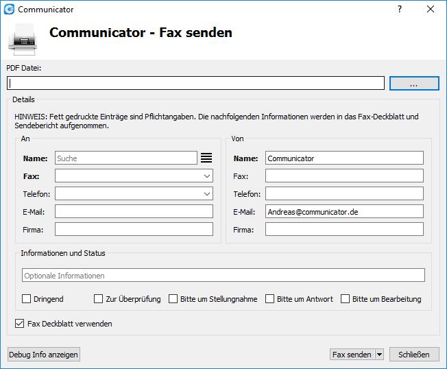 Faxfunktion Faxe können im Communicator über das Fax-Symbol ( ) verschickt werden.
