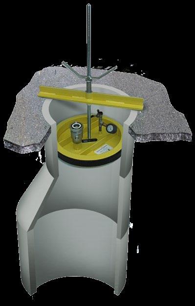 pneumatische Prüfgeräte Schacht-Prüfgerät ab DN 590-625 mm Das Schacht-Prüfgerät eignet sich für Dichtheitsprüfungen von Standard-Abwasserschächten mittels Vakuum oder Wasser nach DIN EN 1610.