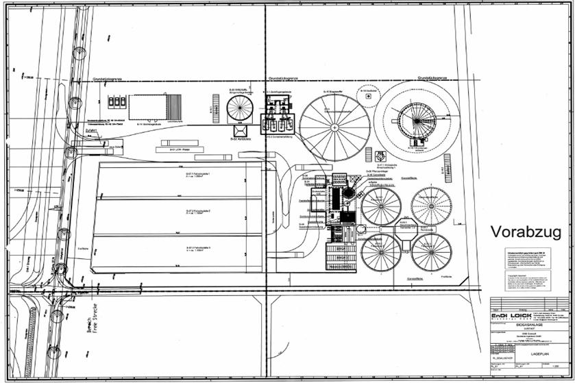 Beispiel einer 2,0 MW-Biogasanlage (Entwurf Lageplan) Flächenbedarf Baufeld: ca.