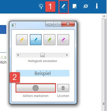 Handbuch Swissmem Swissmem ebooks ebooks Funktionen 11 6.3.2 Aktives markieren 6.3.2.1 Klicken Sie auf das -Symbol (1).