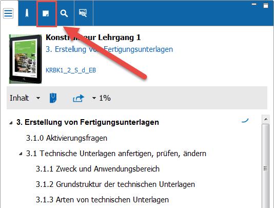 8 Handbuch Swissmem Swissmem ebooks ebooksfunktionen 6.2.3 Notizfeld mit Medien anreichern 6.2.3.1 Klicken Sie in der Funktionsleiste auf das -Symbol (1).