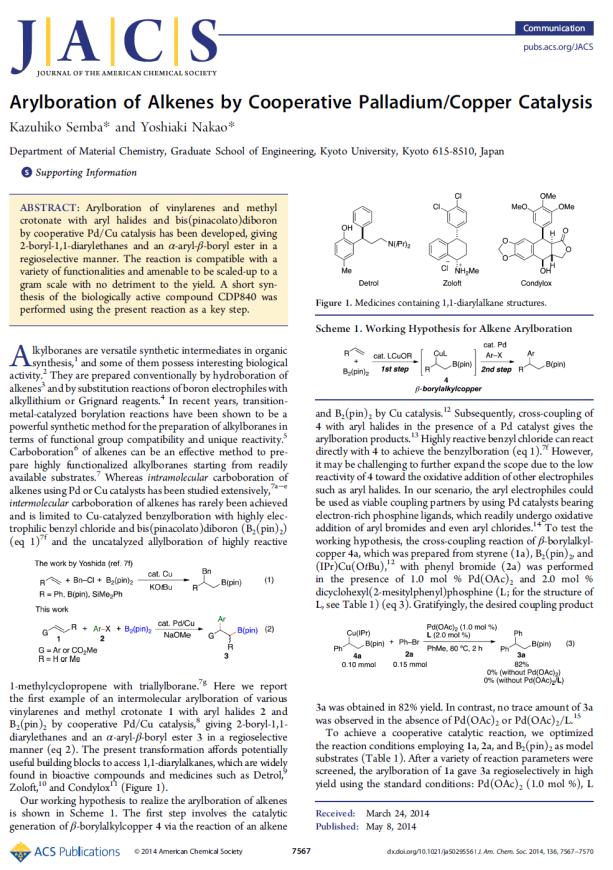 Die wichtigsten Schritte auf einen Blick a) K. Semba, Y. Nakao, J. Am. Chem Soc. 2014, 136, 7567-7570 b) N. Dettenrieder, Y.