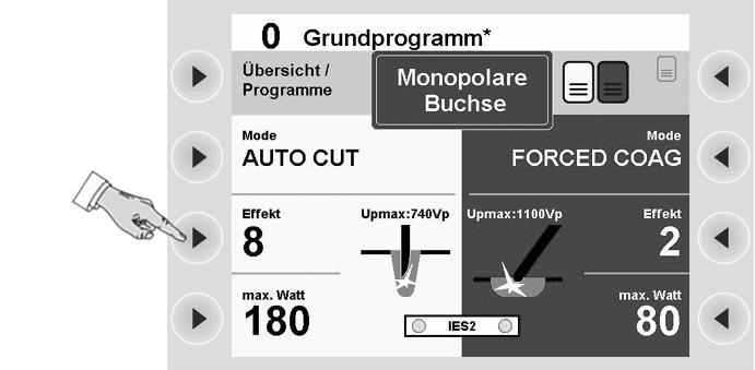 3 Zubehör Beispiel Sie wollen ein Instrument betreiben, das eine maximale elektrische Belastbarkeit von 5 Vp hat. Sie wollen das Instrument im AUTO CUT-Mode und mit Effekt 8 betreiben.