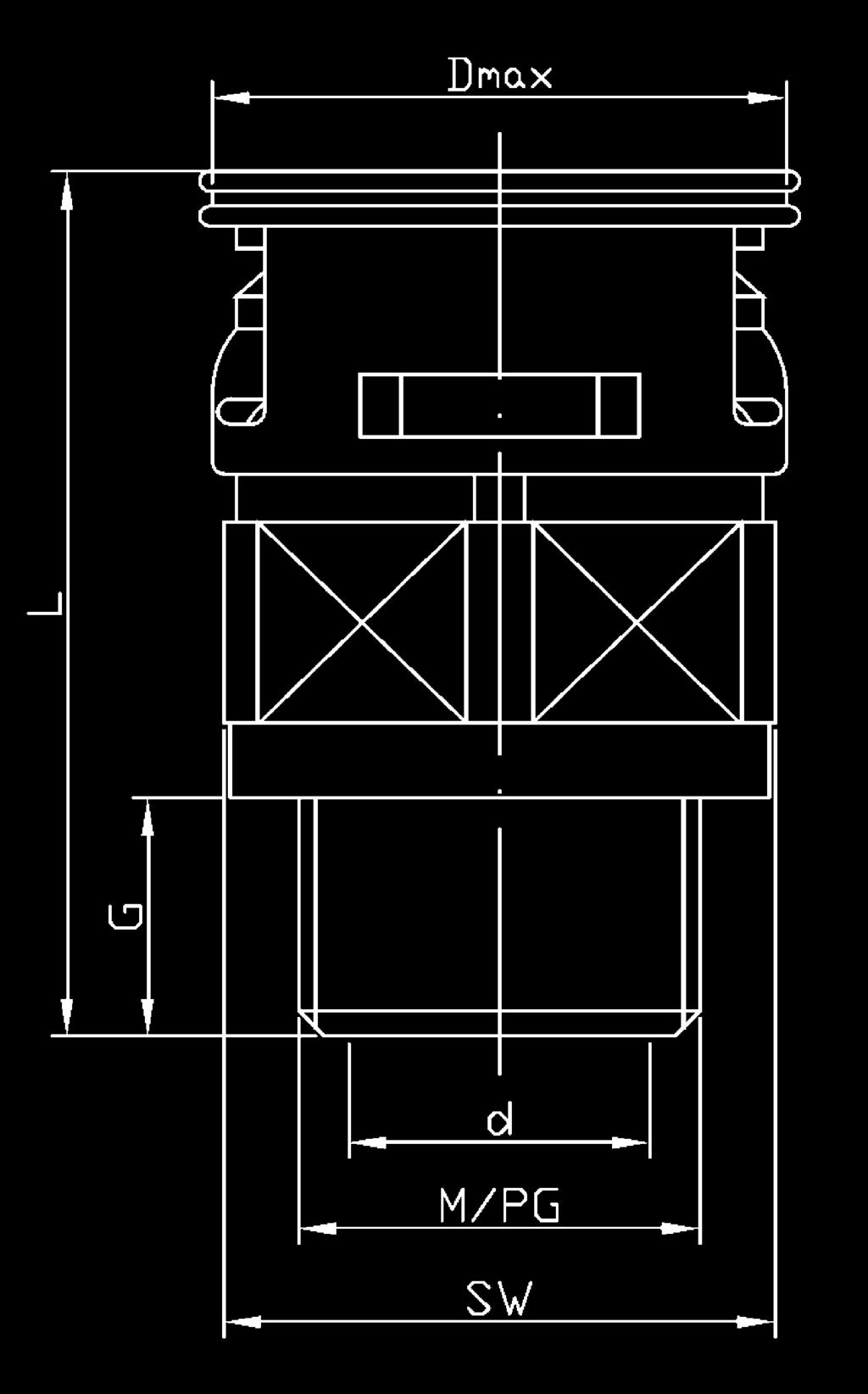 Nennweite nominal width M metrisches Gewinde metric thread P PG-Gewinde PG thread 12 Gewindegröße thread size VP G R B - 10 M 12 M d g Dmax L SW kg/100 St.